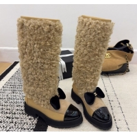 Hot Style Chanel Fur, Lambskin & Patent Leather Platform High Boots Beige 2025 G46637 1103151