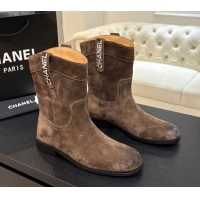 Durable Chanel Suede Flat Ankle Boots Brown 2025 CH110401 1104001