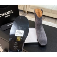 Shop Duplicate Chanel Suede Flat Ankle Boots Grey 2025 CH110401 1104002