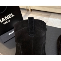 Luxury Cheap Chanel Suede Flat Ankle Boots Black 2025 CH110401 1104003