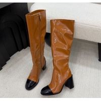Top Grade Chanel Patent Calfskin Leather Heel High Boots 5cm Brown 2025 G46789 1104011