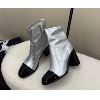 Luxurious Chanel Calfskin & Patent Leather Heel Ankle Boots 5cm Silver 2025 G46789 1104012