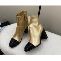 Good Looking Chanel Calfskin & Patent Leather Heel Ankle Boots 5cm Gold 2025 G46789 1104014
