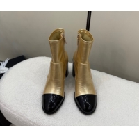 Good Looking Chanel Calfskin & Patent Leather Heel Ankle Boots 5cm Gold 2025 G46789 1104014