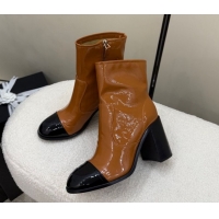 Best Product Chanel Patent Calfskin Leather Heel Ankle Boots 5cm Brown 2025 G46789 1104015
