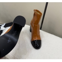Best Product Chanel Patent Calfskin Leather Heel Ankle Boots 5cm Brown 2025 G46789 1104015