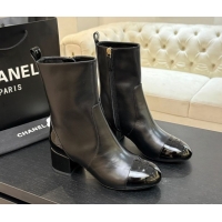 Unique Style Chanel Calfskin & Patent Leather Heel Ankle Boots 4.5cm Black 2025 G46789 1104016