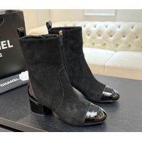 Best Grade Chanel Suede & Patent Leather Heel Ankle Boots 4.5cm Black 2025 G46789 1104017