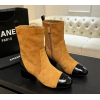 Purchase Chanel Suede & Patent Leather Heel Ankle Boots 4.5cm Yellow 2025 G46789 1104018