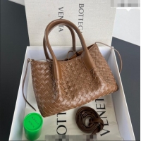 Grade Quality Bottega Veneta Small Pinacoteca Tote Bag in Intrecciato Leather and Suede 819004 Nocciola Brown/Amber Yell