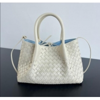 New Cheap Bottega Veneta Small Pinacoteca Tote Bag in Intrecciato Leather and Suede 819004 Sea Salt/Ice Blue 2025