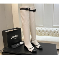 Durable Chanel Stretch Lambskin Thigh High Boots 5cm with Bow White 2025 G46757 1104019
