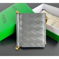 Top Grade Bottega Veneta Solstice Small Bi-Fold Wallet in Intrecciato Leather 788055 Grey 2025