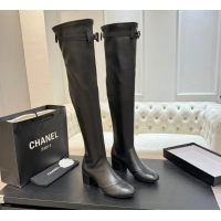 Good Product Chanel Stretch Lambskin Thigh High Boots 5cm with Bow Black 2025 G46757 1104021