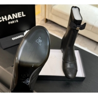 Shop Cheap Chanel Stretch Lambskin Short Boots 5cm with Bow Black 2025 G46755 1104022