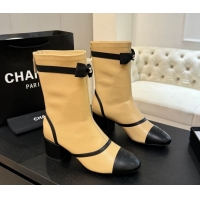 Buy Luxury Chanel Stretch Lambskin Short Boots 5cm with Bow Beige Yellow 2025 G46755 51104023