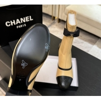 Buy Luxury Chanel Stretch Lambskin Short Boots 5cm with Bow Beige Yellow 2025 G46755 51104023