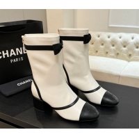 Grade Quality Chanel Stretch Lambskin Short Boots 5cm with Bow White 2025 G46755 1104024