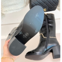 Top Design Chanel Calfskin Leather Heel High Boots with Chain Black 2025 CH110402 1104025