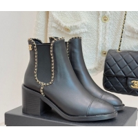 Cheap Price Chanel Calfskin Leather Heel Ankle Boots 5cm with Chain Black 2025 CH110402 1104029
