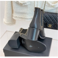 Cheap Price Chanel Calfskin Leather Heel Ankle Boots 5cm with Chain Black 2025 CH110402 1104029