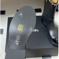 Good Quality Chanel Calfskin and Patent Leather Flat Ankle Boots 3.5cm with Chain Black CH110403 1104030