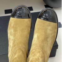 Luxury Chanel Suede and Patent Leather Flat Ankle Boots 3.5cm with Chain Beige CH110403 1104031