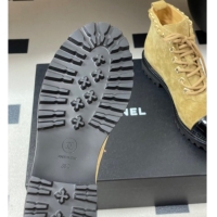 Unique Discount Chanel Suede and Patent Leather Laced-up Ankle Boots 3.5cm with Chain Beige 2025 CH110404 1104034