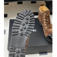 Discount Chanel Suede and Patent Leather Laced-up Ankle Boots 3.5cm with Chain Brown 2025 CH110404 1104035