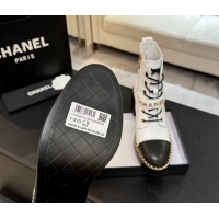 Top Quality Chanel Calfskin Leather Laced-up Ankle Boots with Chain White 2025 CH110405 1104036
