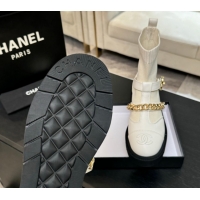 Design Chanel Knit & Calfskin Leather Ankle Boots with Chain White 2025 CH110406 1104039