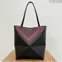 Buy Fashionable Loewe Medium Puzzle Fold Tote in Nappa Calfskin 20601 Black/Burgundy 2025