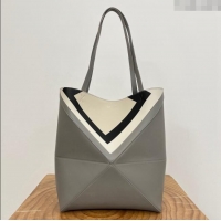 Big Discount Loewe Medium Puzzle Fold Tote in Nappa Calfskin 20601 Grey/White 2025