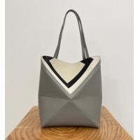 Big Discount Loewe Medium Puzzle Fold Tote in Nappa Calfskin 20601 Grey/White 2025