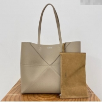 Best Price Loewe Medium Horizontal Puzzle Fold Tote in Soft Grained Calfskin 20601 Light Grey 2025