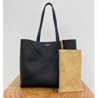 Good Taste Loewe Medium Horizontal Puzzle Fold Tote in Soft Grained Calfskin 20601 Black 2025