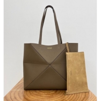 Luxury Discount Loewe Medium Horizontal Puzzle Fold Tote in Soft Grained Calfskin 20601 Taupe 2025