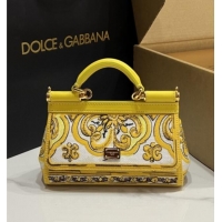 Super Quality Dolce&Gabbana Small Sicily Handbag with Majolica Embroidery D0401 Yellow 2025