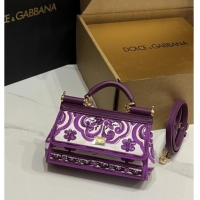 Top Grade Dolce&Gabbana Small Sicily Handbag with Majolica Embroidery D0401 Purple 2025