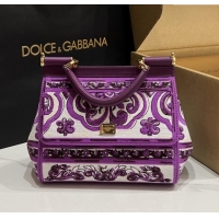 Big Discount Dolce&Gabbana Medium Sicily Handbag with Majolica Embroidery D0402 Purple 2025