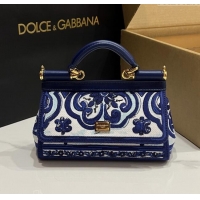 Big Discount Dolce&Gabbana Small Sicily Handbag with Majolica Embroidery D0401 Blue 2025