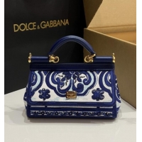 Big Discount Dolce&Gabbana Small Sicily Handbag with Majolica Embroidery D0401 Blue 2025