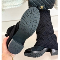 Best Price Chanel Knit, Suede & Calfskin Leather Heel High Boots Black 2025 CH110407 51104042