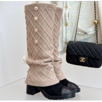 Unique Style Chanel Knit, Suede & Calfskin Leather Heel High Boots Beige 2025 CH110407 1104043