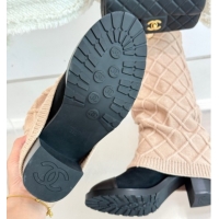 Unique Style Chanel Knit, Suede & Calfskin Leather Heel High Boots Beige 2025 CH110407 1104043