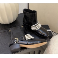 Top Design Chanel Patent Leather Ankle Boots with Pearls Black 2025 CH110408 1104045