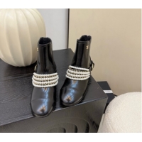 Top Design Chanel Patent Leather Ankle Boots with Pearls Black 2025 CH110408 1104045