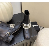 Good Quality Chanel Calfskin Leather Ankle Boots with Pearls Black 2025 CH110408 1104046