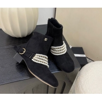 Purchase Chanel Suede Ankle Boots with Pearls Black 2025 CH110408 1104047