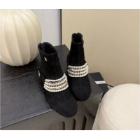 Purchase Chanel Suede Ankle Boots with Pearls Black 2025 CH110408 1104047